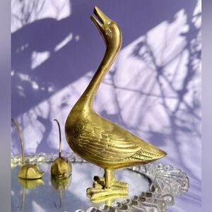 Vintage Brass Goose Figure Letter Note Holder / Sculpture